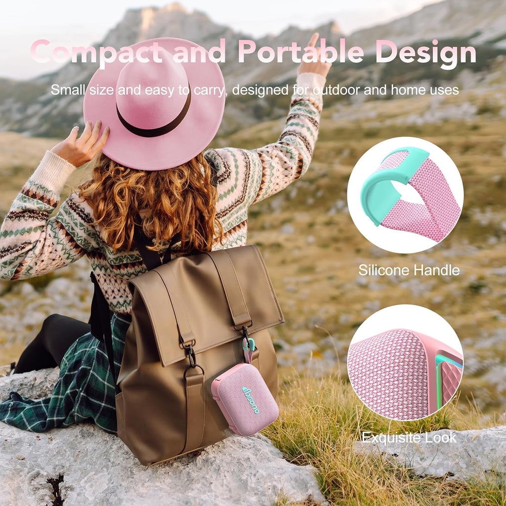 dbsono Portable Bluetooth Speaker Line-in Support: IPX5 Waterproof, Pink