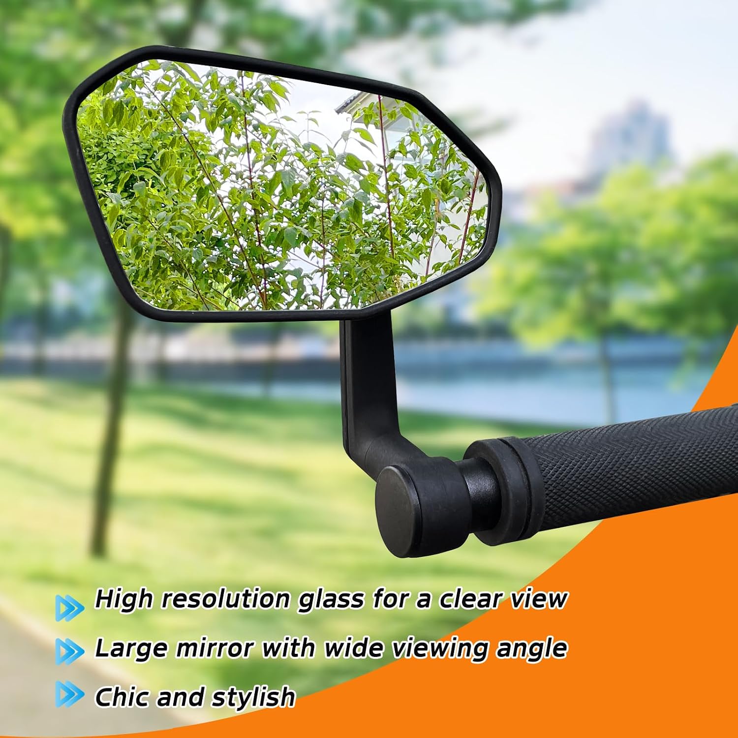 Bike Mirror, Adjustable Bicycle Mirror Handlebar Mount, Scratch Resistant HD Glass Lens, Large Bar End Rear View Mirror for E-bike, Mountain Bike, City Bikes & Scooter (Left 0.59-0.78")