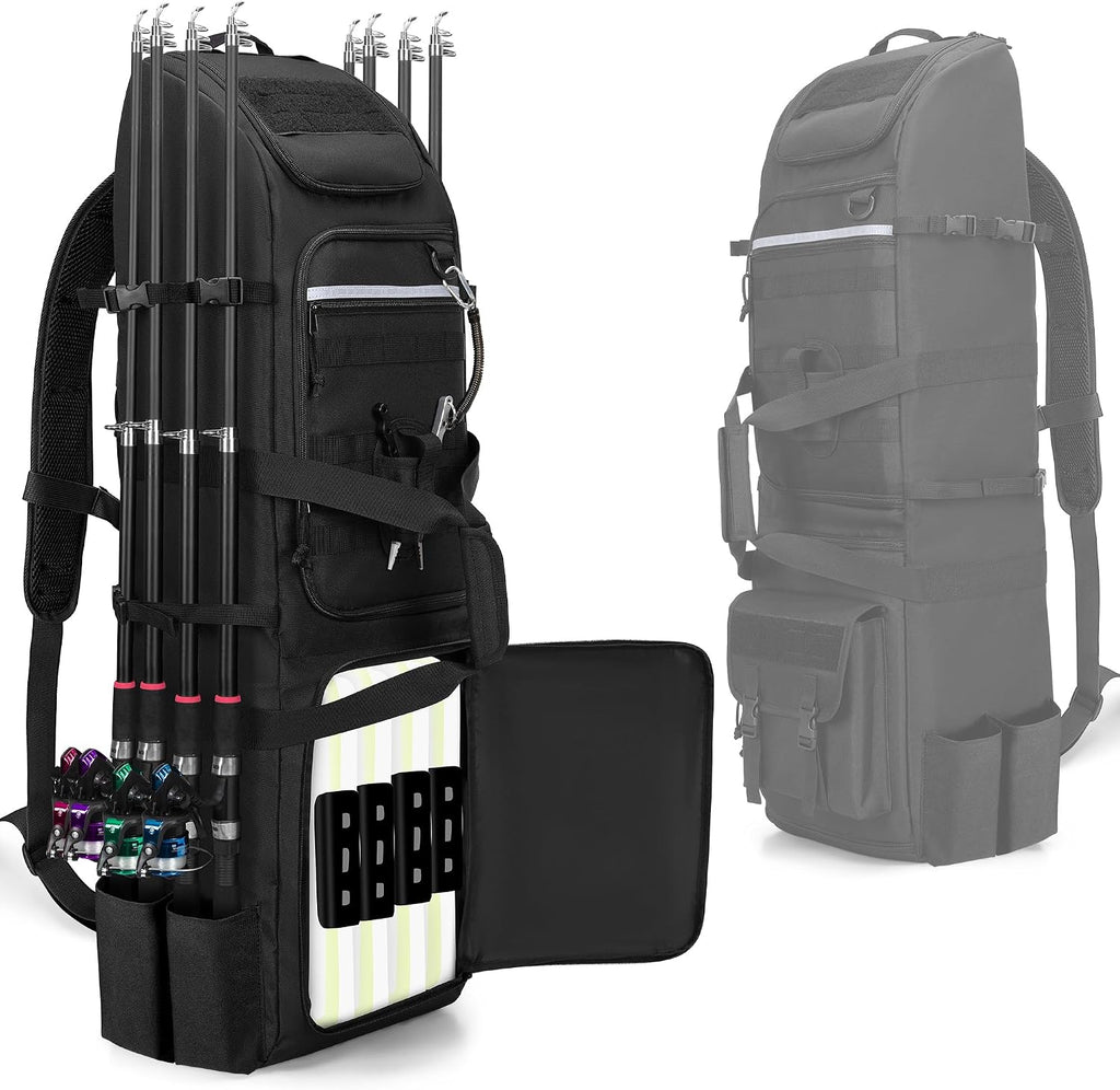 Rexmica Fishing Rod Tackle Bag Fishing Backpack Holds 8 Rods & Reels