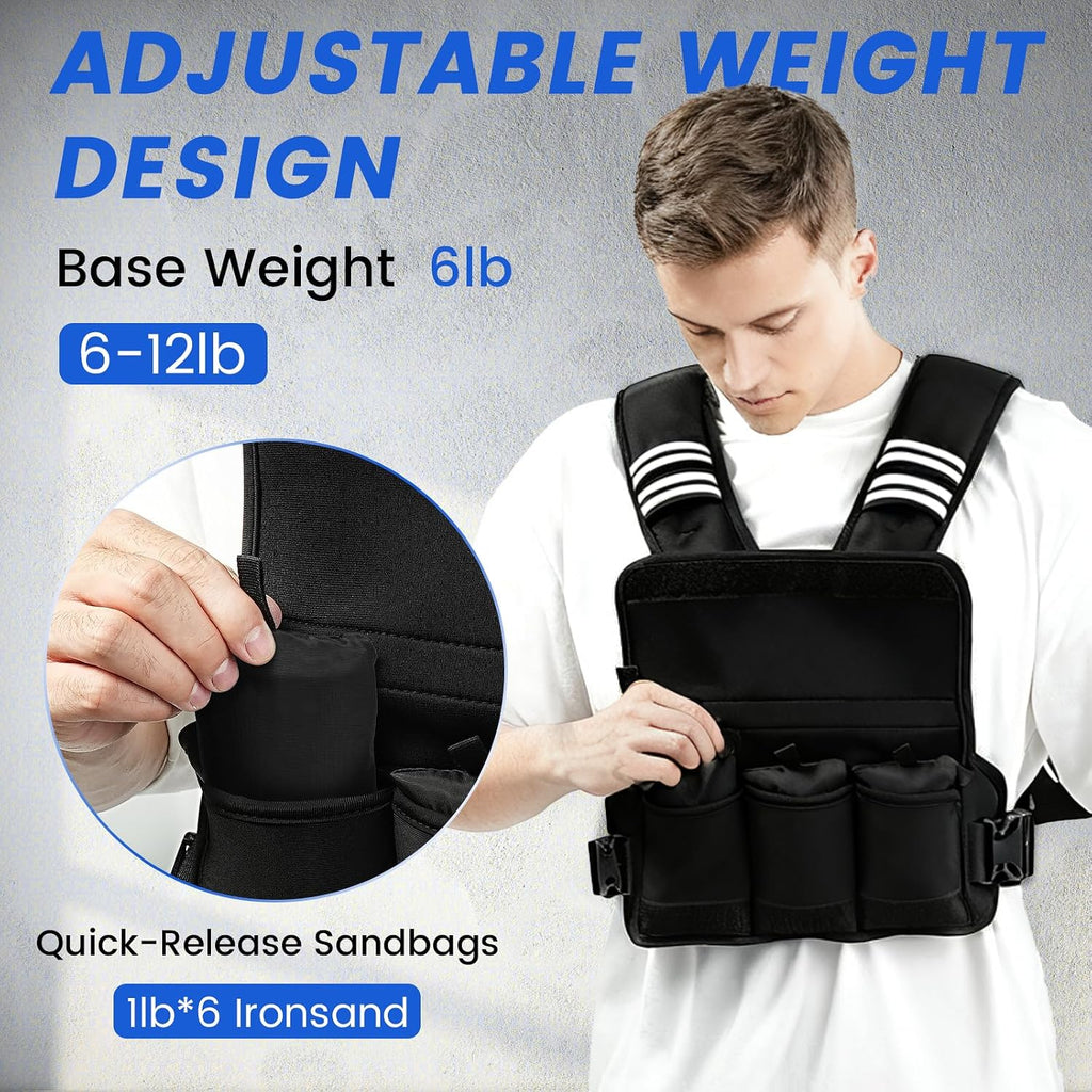 Adjustable Weighted Vest Women/Men, 6-12lb/12-18lb/20-32lb Weight Vest with 6 Ironsand Weights for Strength Training Rucking Running Walking Fitness Workout