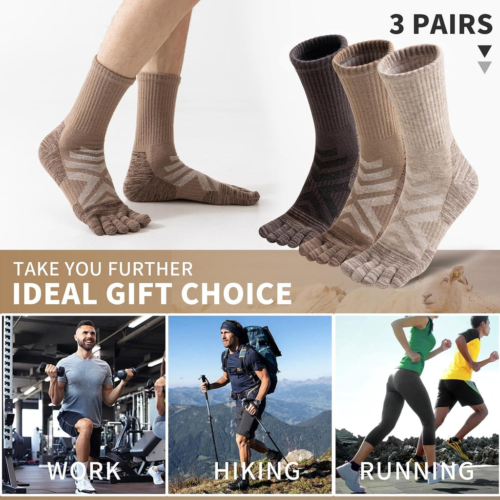 Merino Wool Hiking Toe Socks,Five Finger Socks for Men Women