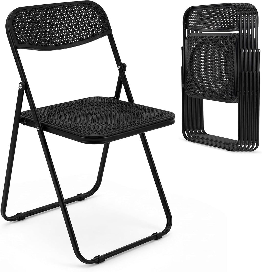 VECELO Plastic Folding Chairs 4 Pack, Metal Frame for Indoor/Outdoor, Black
