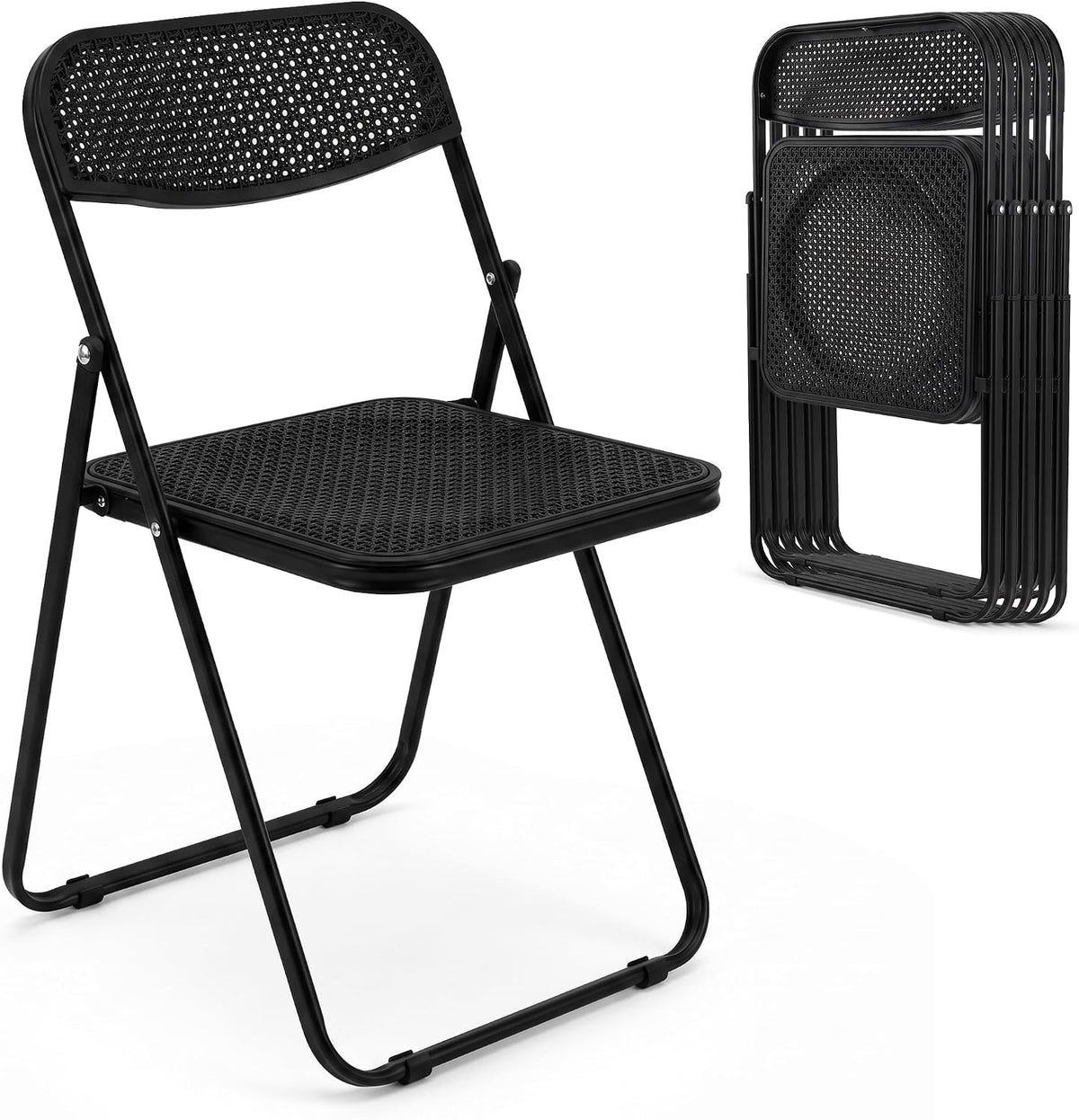 VECELO Plastic Folding Chairs 4 Pack, Metal Frame for Indoor/Outdoor, Black