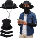 Syhood Solar Powered Fan Hat Neck Gaiter Arm Sleeves Sun Bucket Hat with Fan Cooling Wide Brim Hats for Fishing Hiking