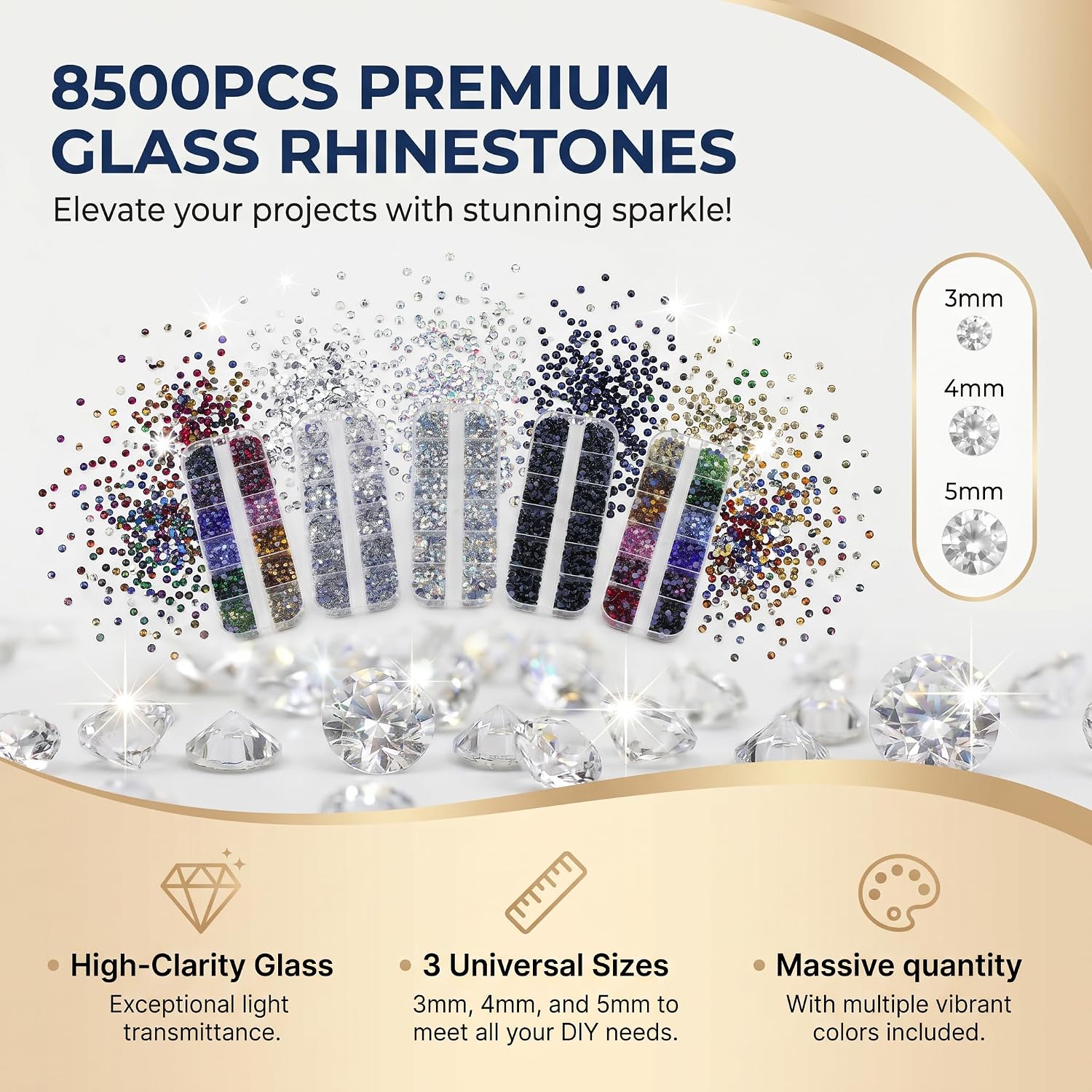 Worthofbest Hot Fix Rhinestone Applicator Tool Kit, 8500Pcs Hotfix Rhinestones (3/4/5mm), 6 Fabric-Safe Tips, Rhinestone Setter with Tray Templates Tweezers Dotting Pen for DIY Clothing Fabric Crafts