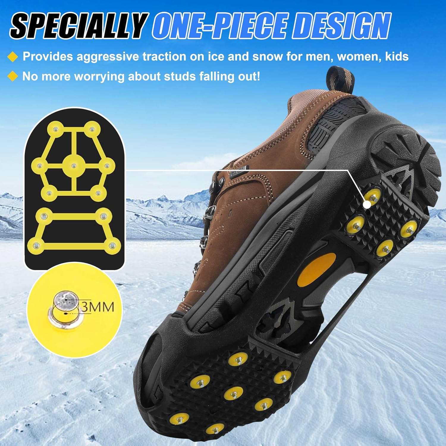 Ice Cleats for Shoes and Boots, Walk Traction Snow Cleats Crampons Anti Slip 11 Studs Ice Shoes Grippers for Women Men Ice Fishing Walking on Snow Ice
