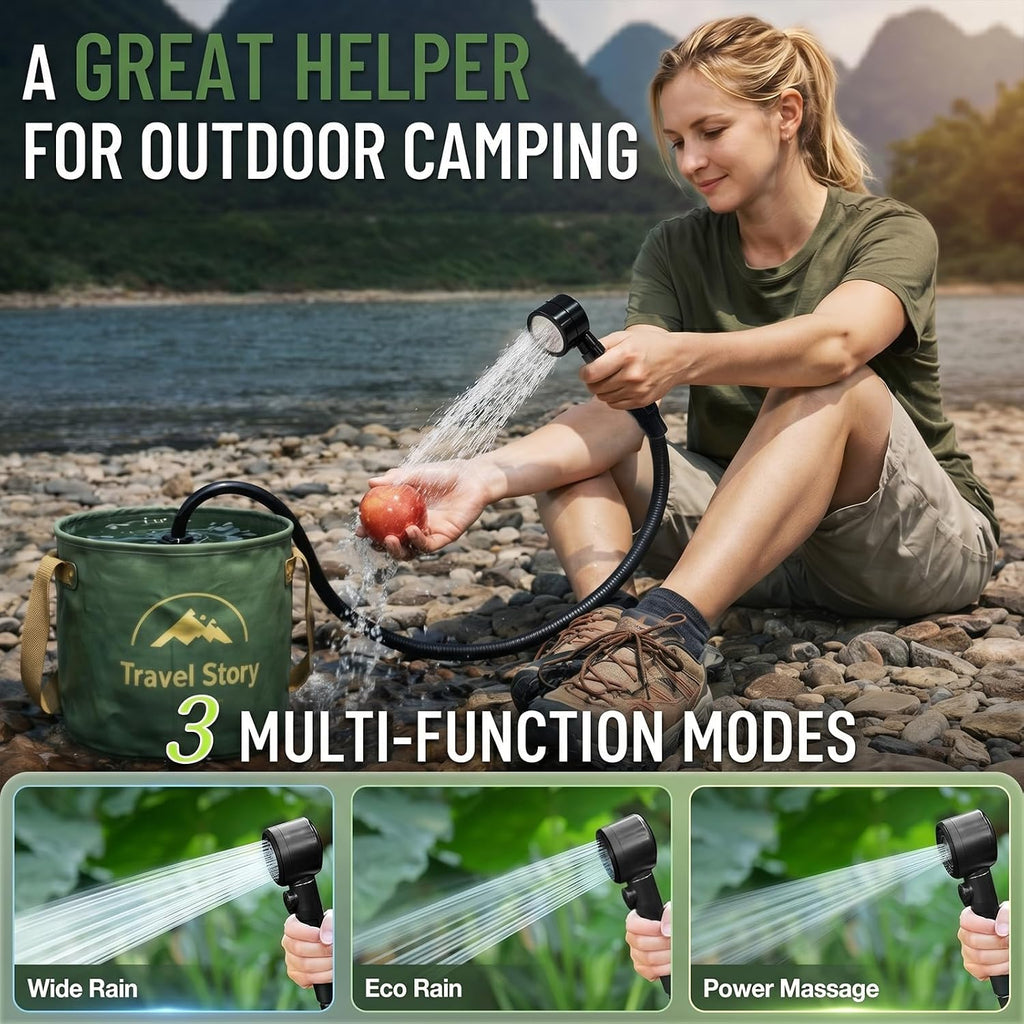 Portable Shower for Camping – 6000mAh Rechargeable Shower Pump with LED Display, 3 Modes & Spray Nozzle – IPX7 Outdoor Shower Kit for Travel, Beach, Car, Dog Bath