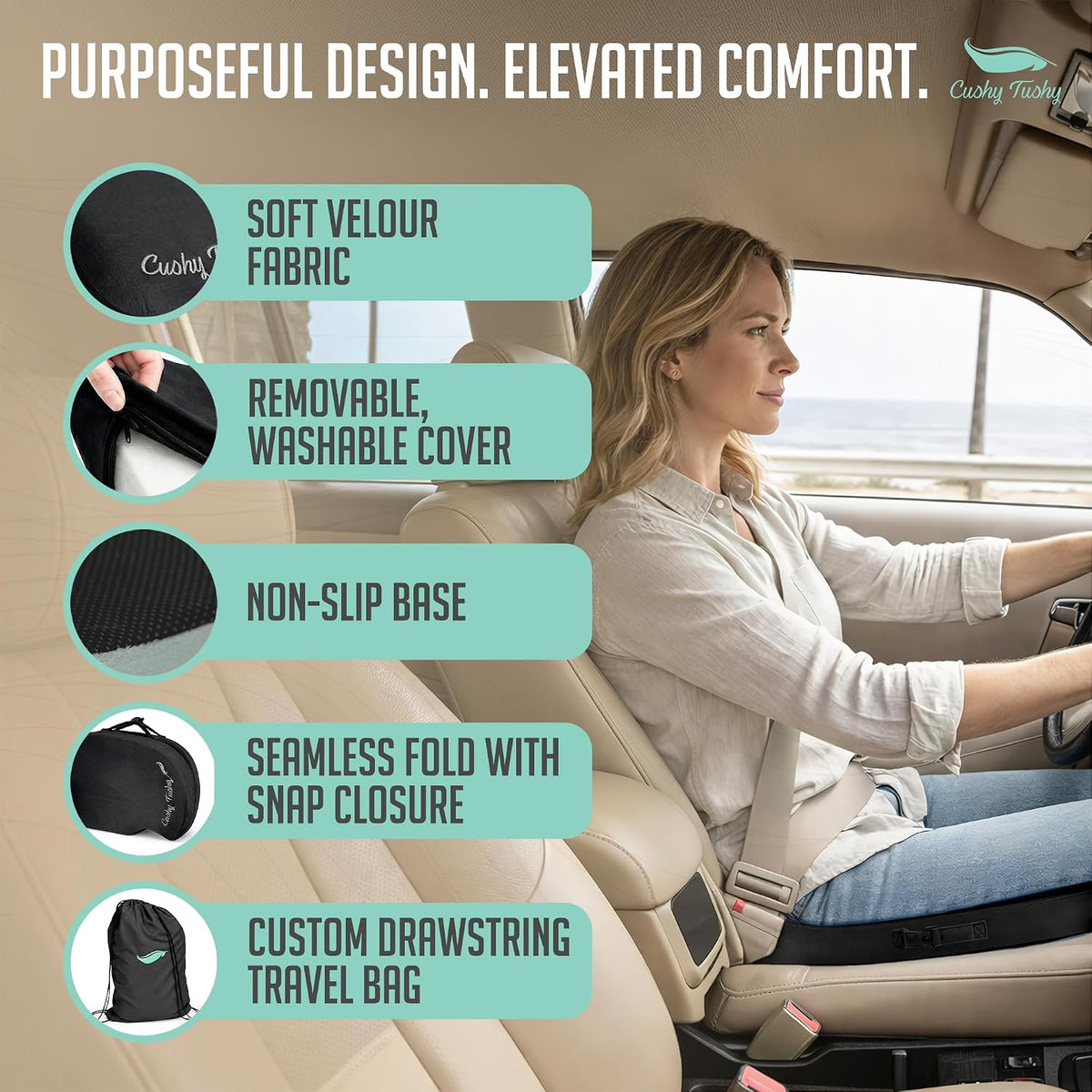 Cushy Tushy Premium Foldable Travel Seat Cushion - for Relief of Lower Back, Sciatic, Butt and Tailbone Pain - for Home & Office Use, Perfect for Travel or Driving - Coccyx Seat Cushion