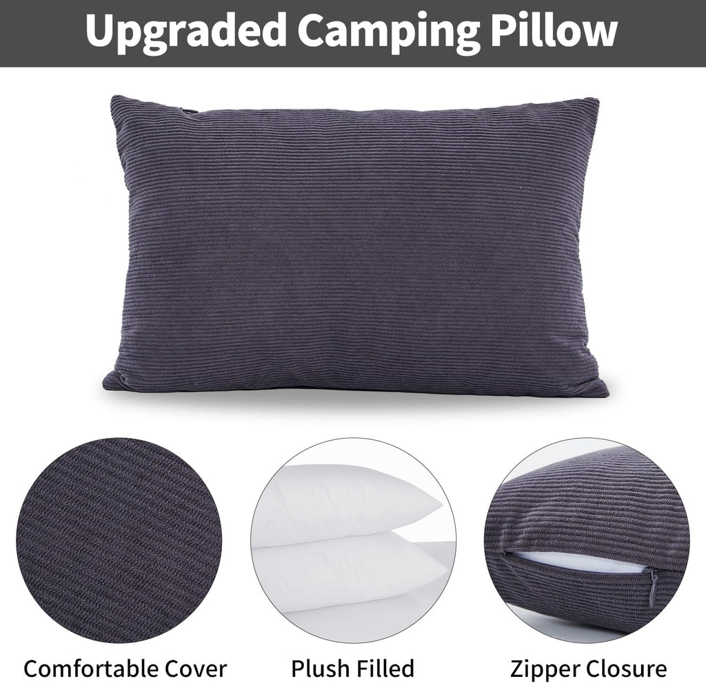MOON LENCE Camping Pillows 2 Pack, Compressible Camp Pillow with Washable Cover & Carry Bag, Plush Filled Backpacking Pillow for Hiking, Travel, Sleeping 12"x16" Grey