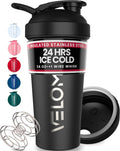 VELOMIX 24oz Stainless Steel Shaker Bottle with Wire Whisk, Black