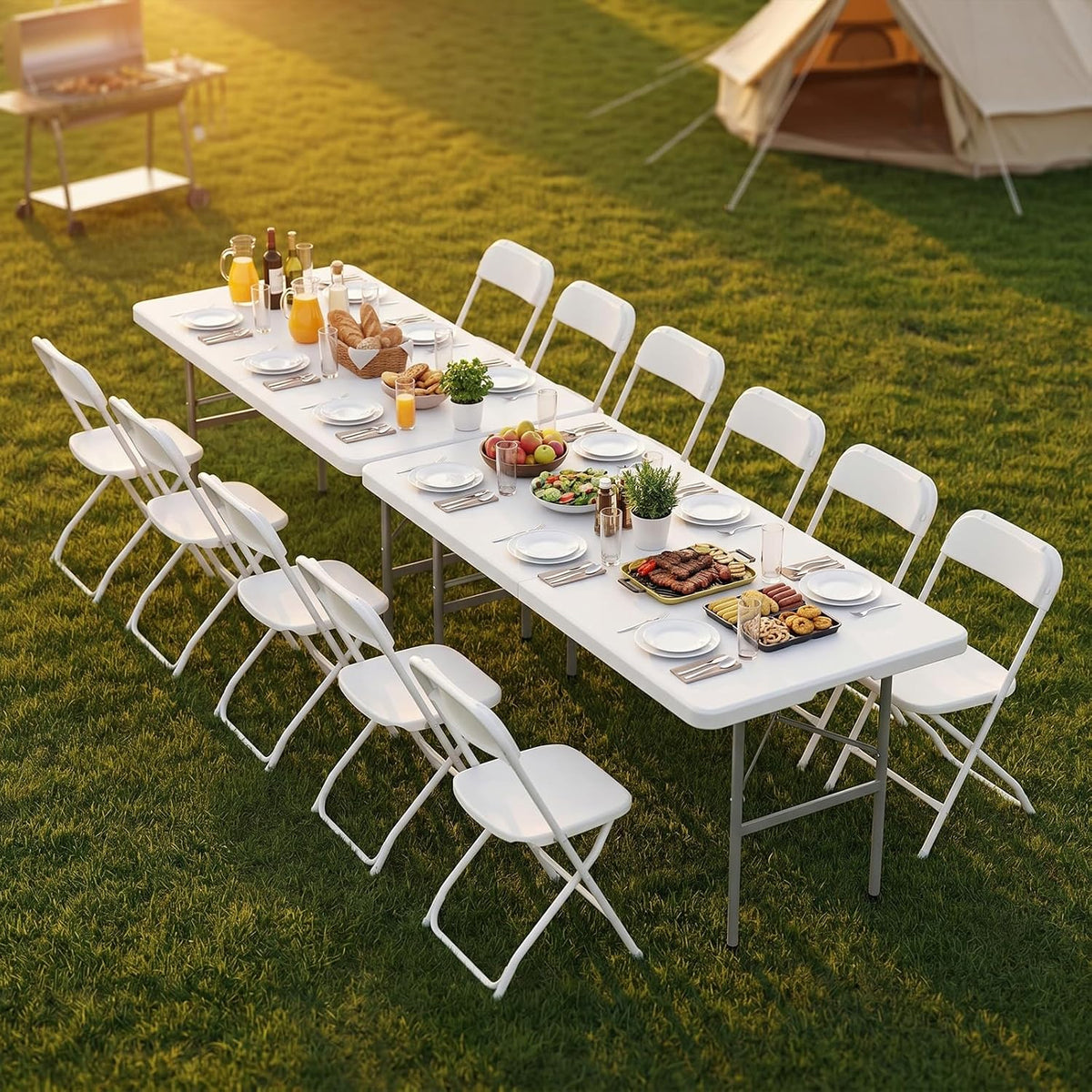 DUMOS 4 FT Folding Picnic Table, Portable Plastic Table, Easy to Keep