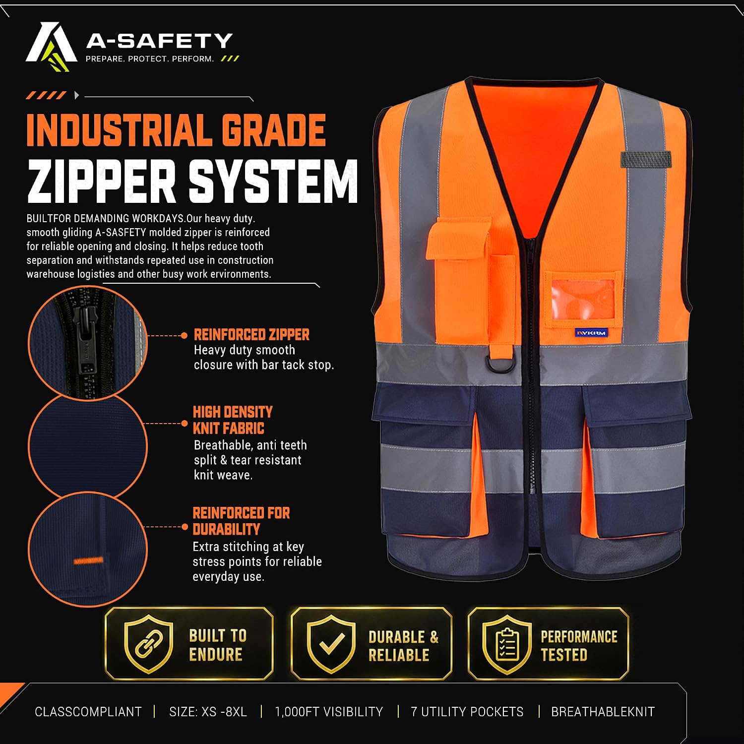 A-SAFETY High Visibility Reflective Safety Vest Customize Logo (XS-8XL)