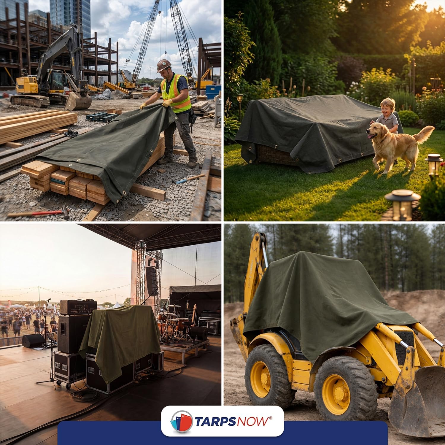 Tarps Now 5x7 Ft Fire Retardant Canvas Tarp with Brass Grommets - 27 Mil Industrial Grade Heavy Duty Tarp for Camping, Construction, Residential, and Agriculture - 16oz, Olive Drab