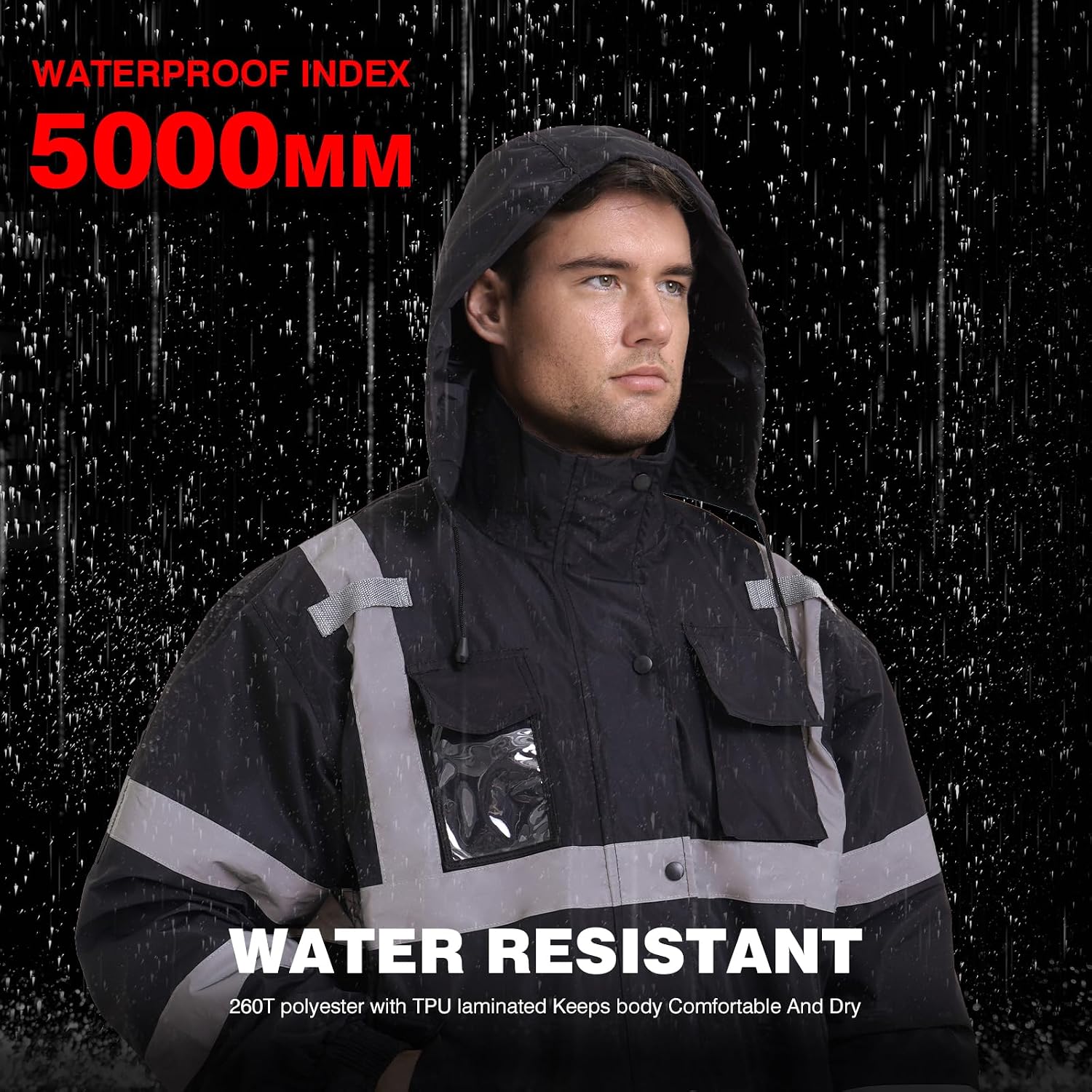 SKSAFETY Hi Vis Safety Rain Jacket for Men, Construction Work Rain Gear Heavy Duty Class 3 Rain Coat Waterproof Lightweight