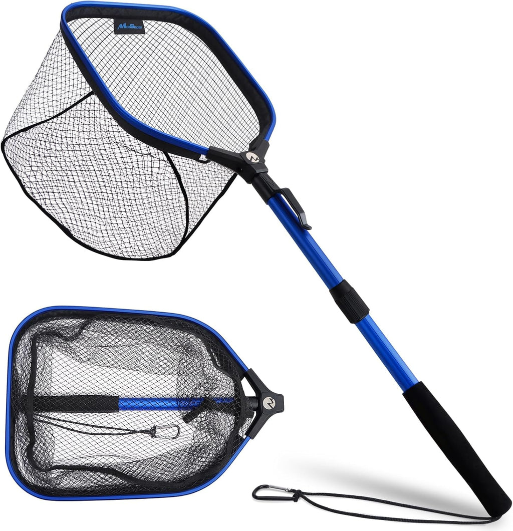 Floating Fishing Net Fish Landing Net, Fishing Nets for Fish, Kayak Fishing Net with Third-gen Upgrade Locking Switch - Lightweight Rubber Coated Fish Net for Easy Catch & Release