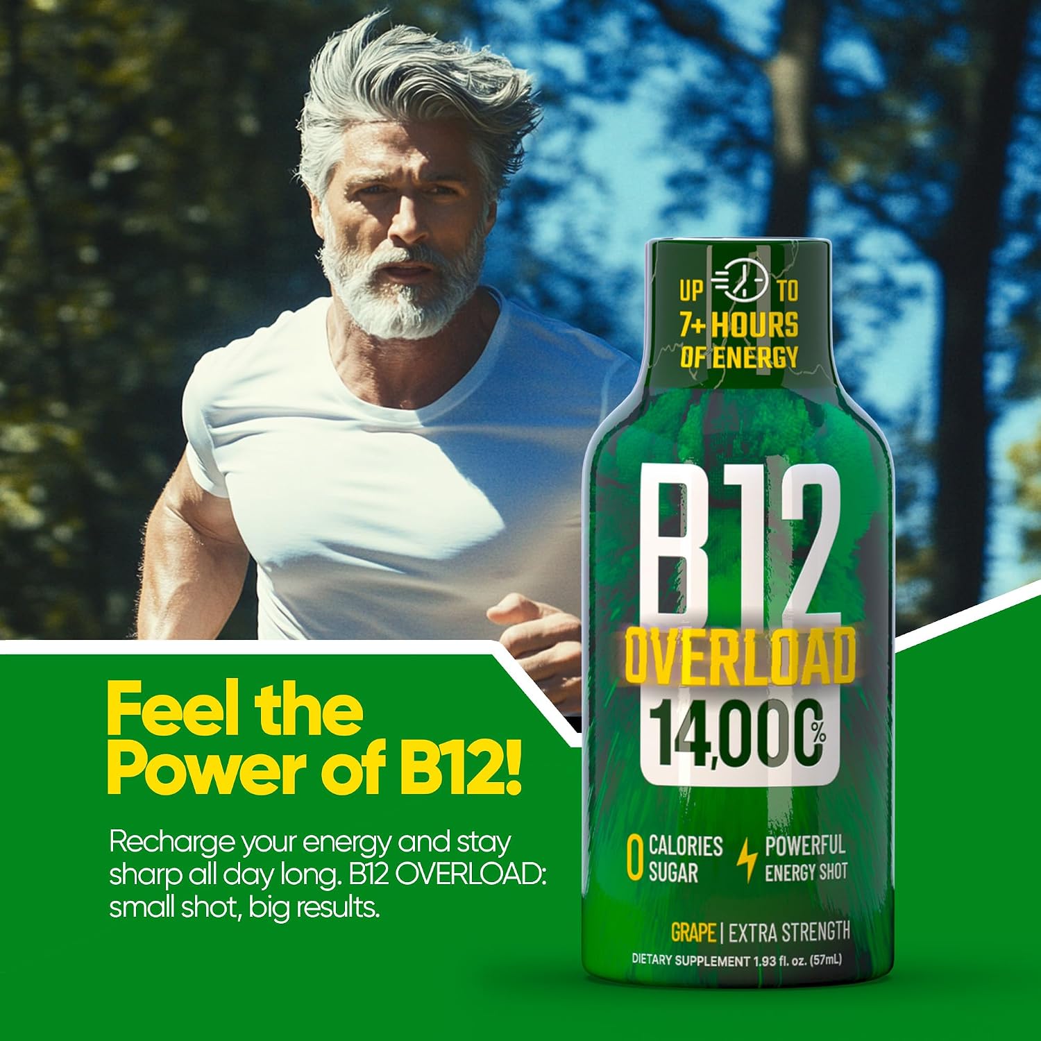 B12 Overload Extra Strength Energy Shot – Grape – 260mg Caffeine, 14000% B12, Electrolytes – Energy & Vitality Support – Zero Sugar No Calories – Vegan, Kosher, Gluten-Free – 1.93 fl oz, 48-Pack