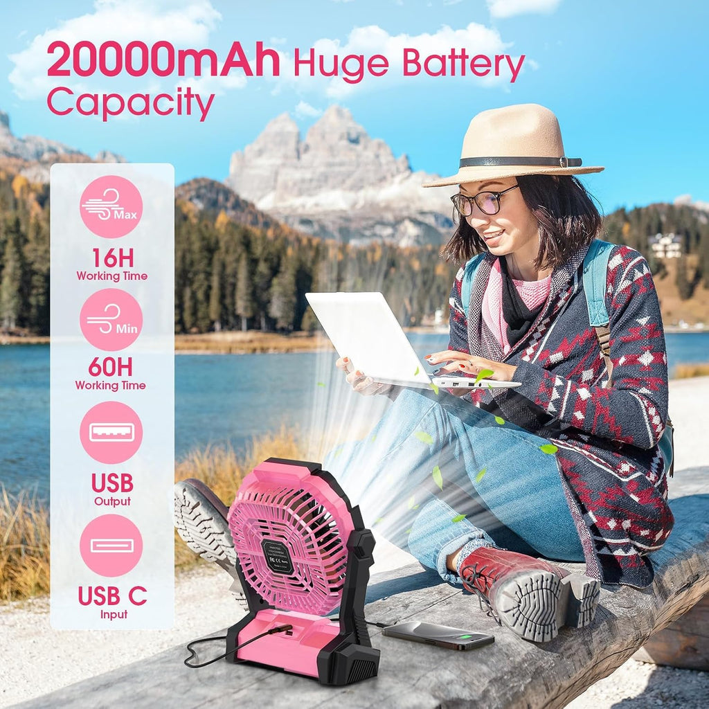 Portable Fan Rechargeable 20000mAh Cordless Battery Powered Camping Fan