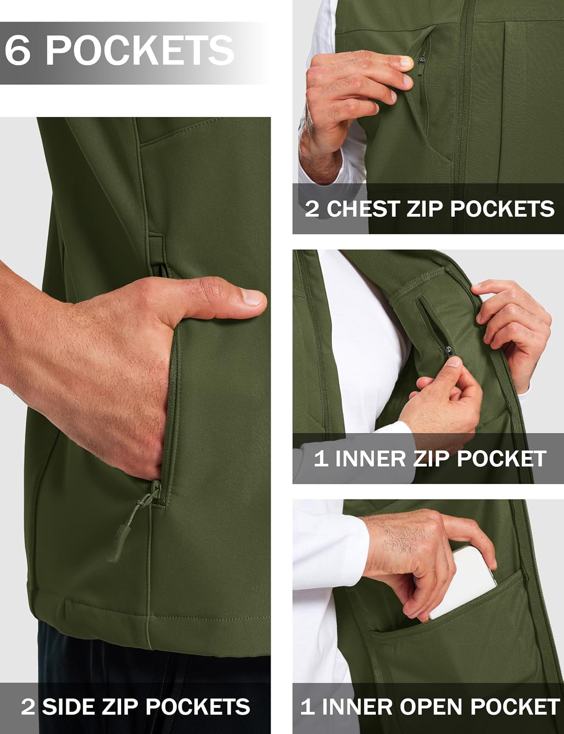 MAGCOMSEN Men's Lightweight Softshell Vest Outerwear Fleece Golf Running