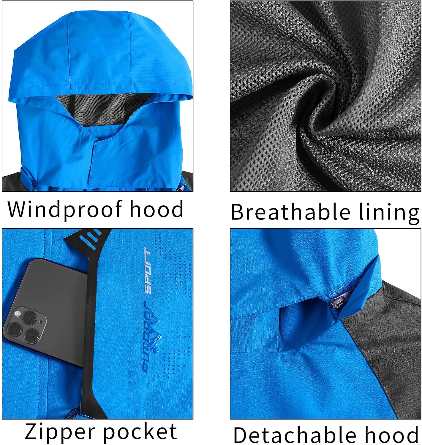 TEZO Mens Rain Jacket Waterproof with Hooded Hiking Coat Lightweight Windbreaker