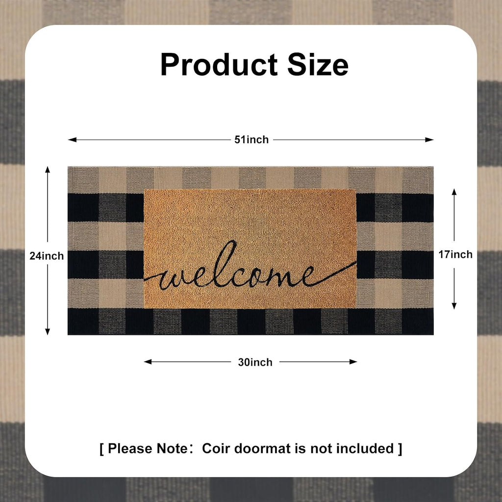 Fall Front Door Mat 24"x51" Buffalo Plaid Checkered Outdoor Rug