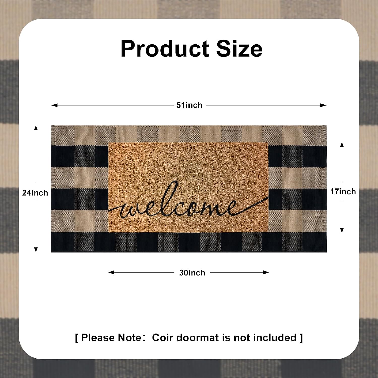 Fall Front Door Mat 24"x51" Buffalo Plaid Checkered Outdoor Rug