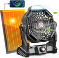 Solar Powered Fan,【Max 40H Runtime】Rechargeable Solar Camping Fans & Led Lantern,8-inch Portable Fan with Solar Panel,Battery Operated Powered Outdoor Tent Fans for Camping Essentials Accessories