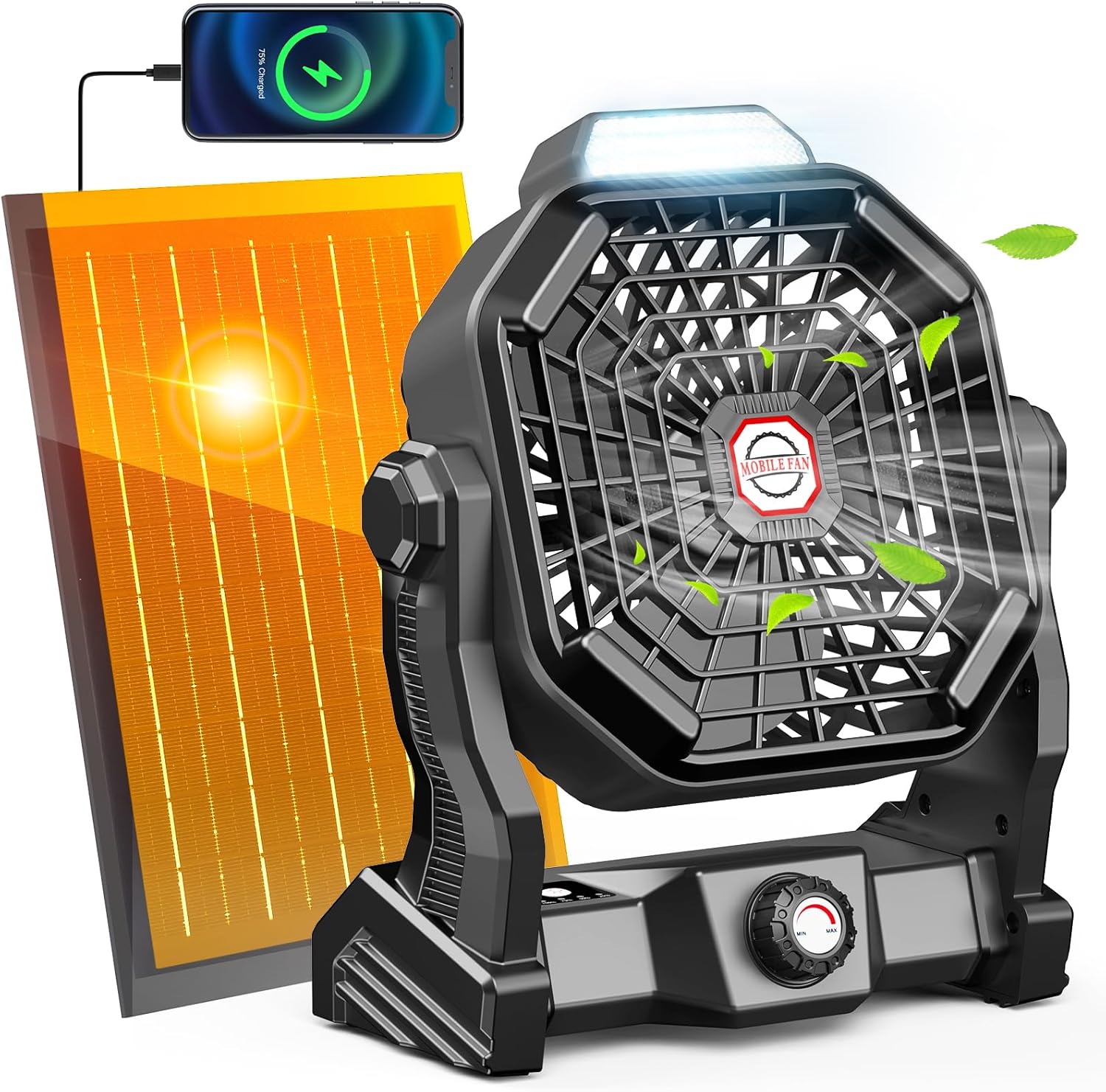 Solar Powered Fan,【Max 40H Runtime】Rechargeable Solar Camping Fans & Led Lantern,8-inch Portable Fan with Solar Panel,Battery Operated Powered Outdoor Tent Fans for Camping Essentials Accessories