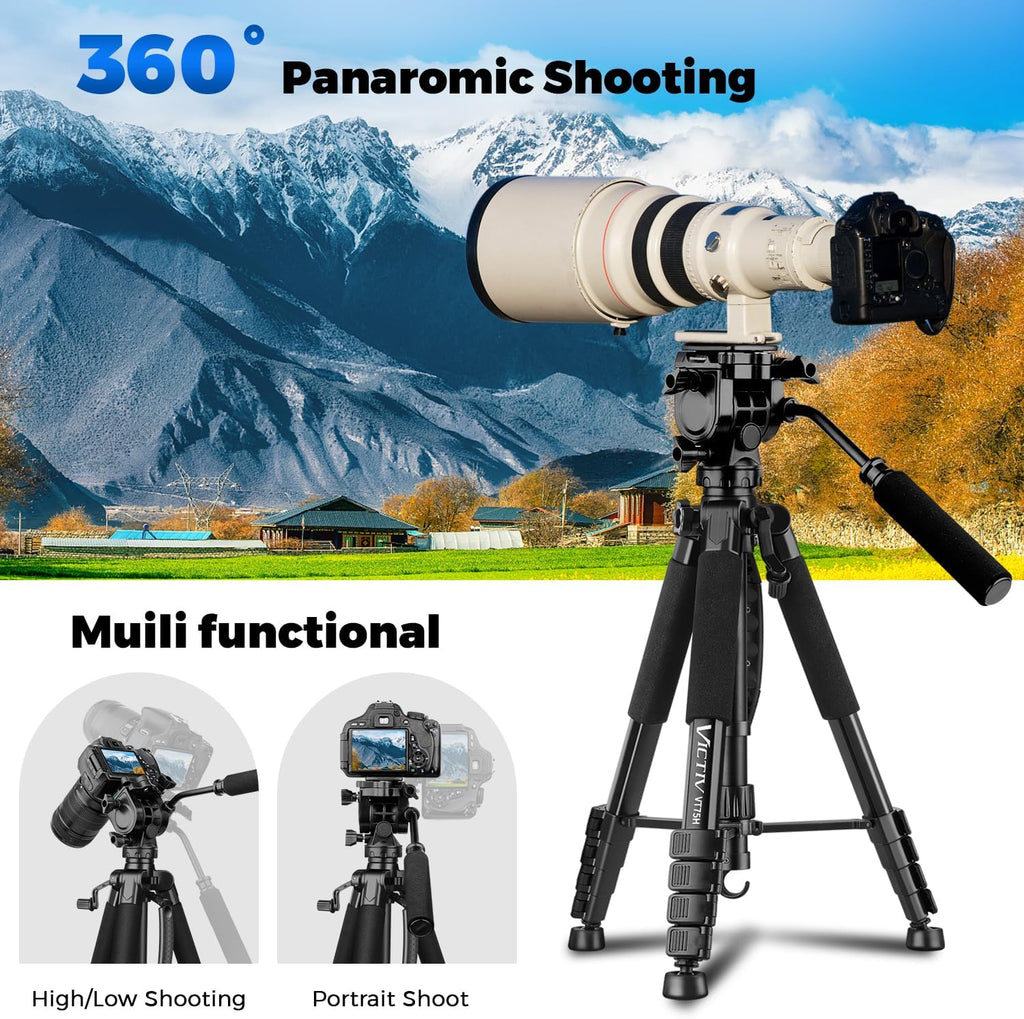 VICTIV 75” Camera Tripod, Tripod for Video Camera with Carry Bag, Black