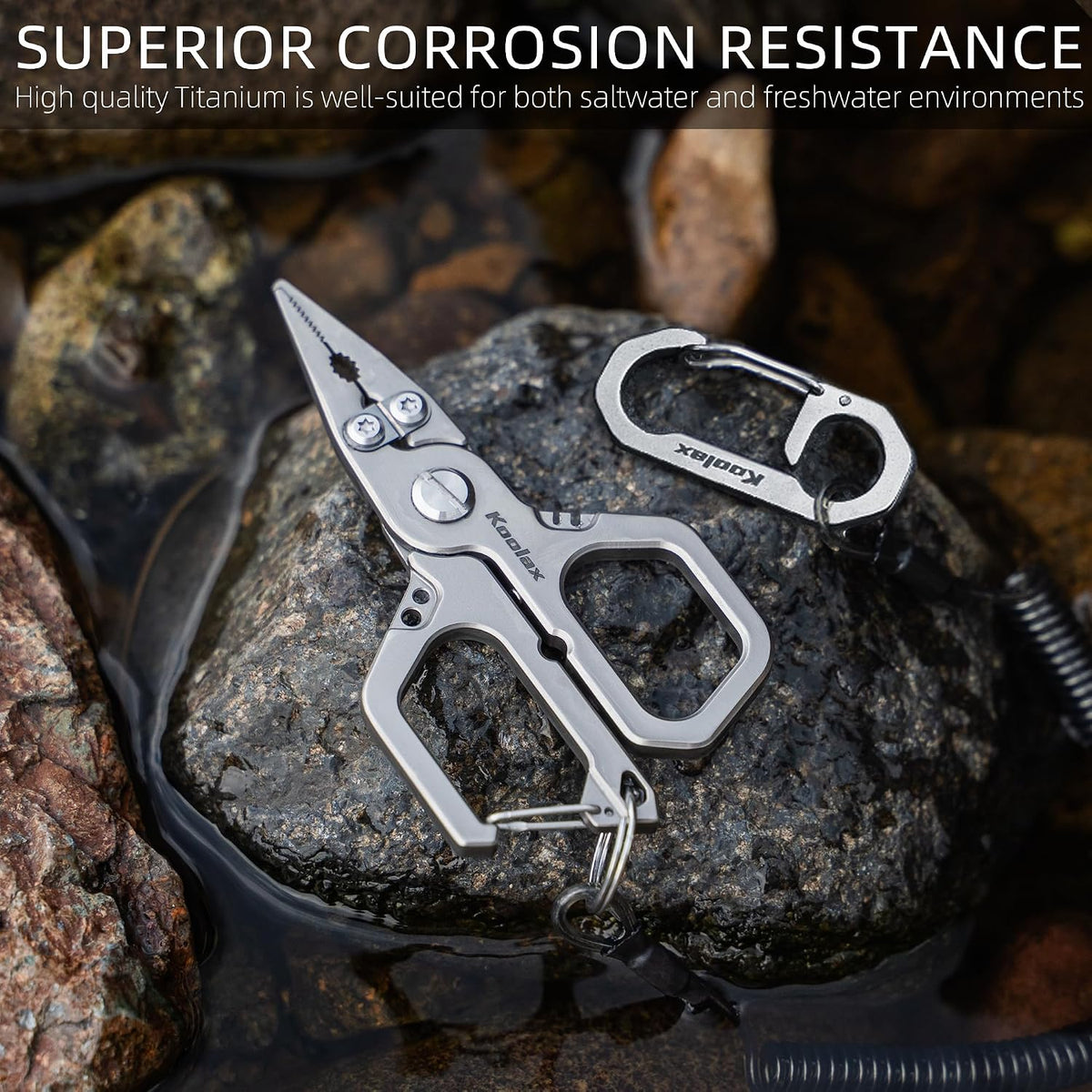 Titanium Fishing Pliers, 4.4" Saltwater Resistant Fishing Scissors, Tungsten Cutters, Multi-function Tool with Lanyard, Split Ring Hook Remover, Gifts for Men