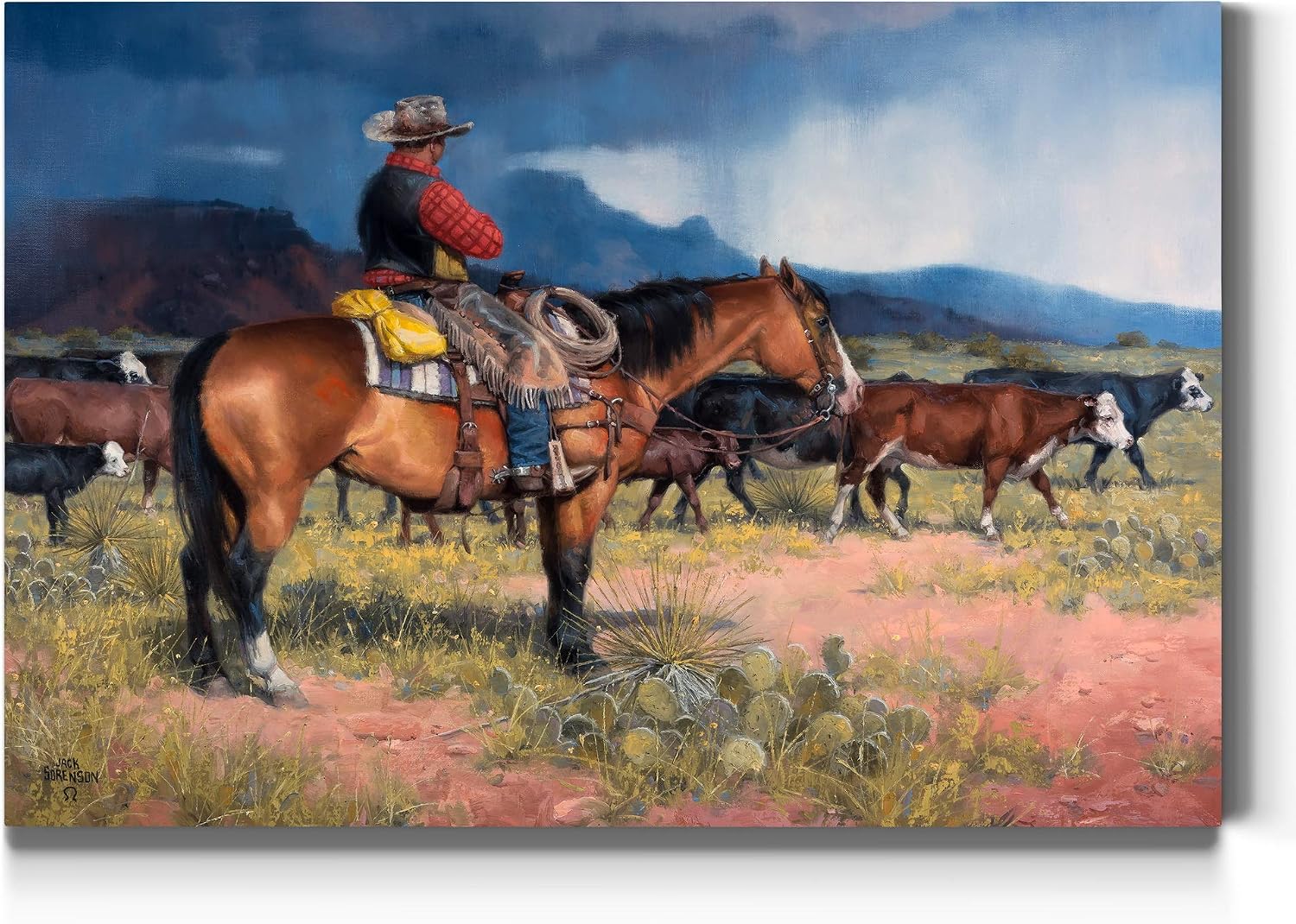 Renditions Gallery Canvas Animal Wall Art Modern Decorations Paintings Cloudy Outdoor Cowboy Abstract Vibrant Western Lifestyle Artwork Prints for Bedroom Office Kitchen - 12"x18" LT31