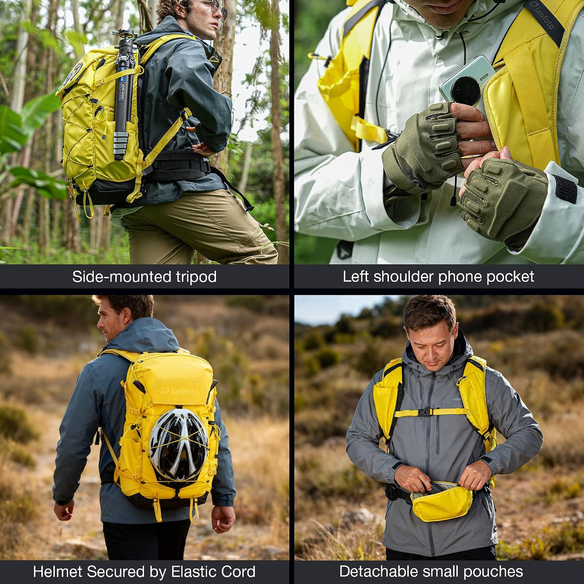 LEOFOTO 35L Camera Backpack for Photographer, Lightweight Waterproof Travel Camera Bag for Camera/Drone/15.6" Laptop, Photopraphy Bag with Side Access & Rain Cover, Tripod Compatible, 2.65KG - YELLOW