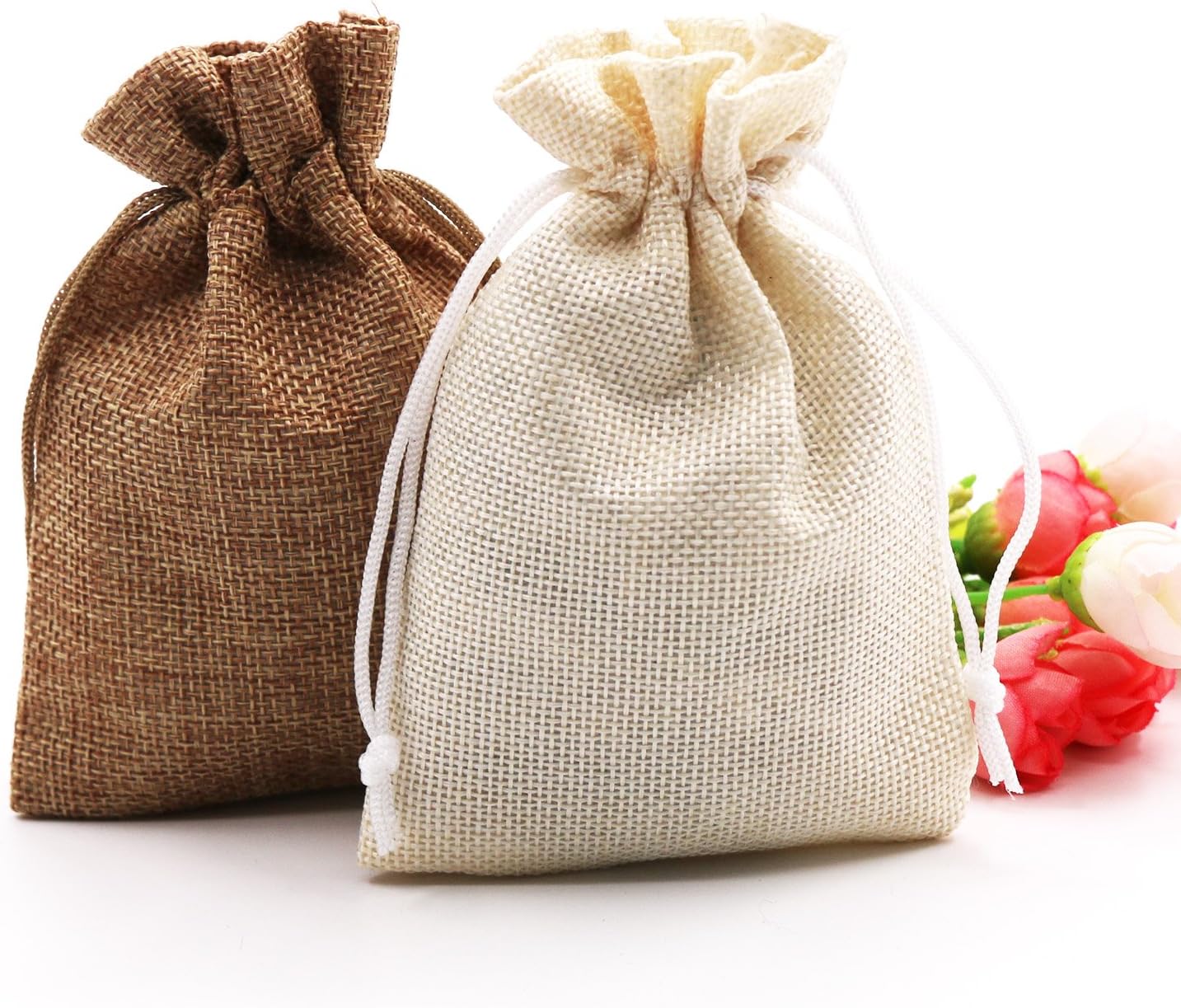 SumDirect Small Burlap Gift Bags 20 Pcs Mixed Color Jewelry Pouches with Drawstring Reusable Linen Gift Bags for Wedding, Party, Valentine, Christmas 3.7x5.5 inch