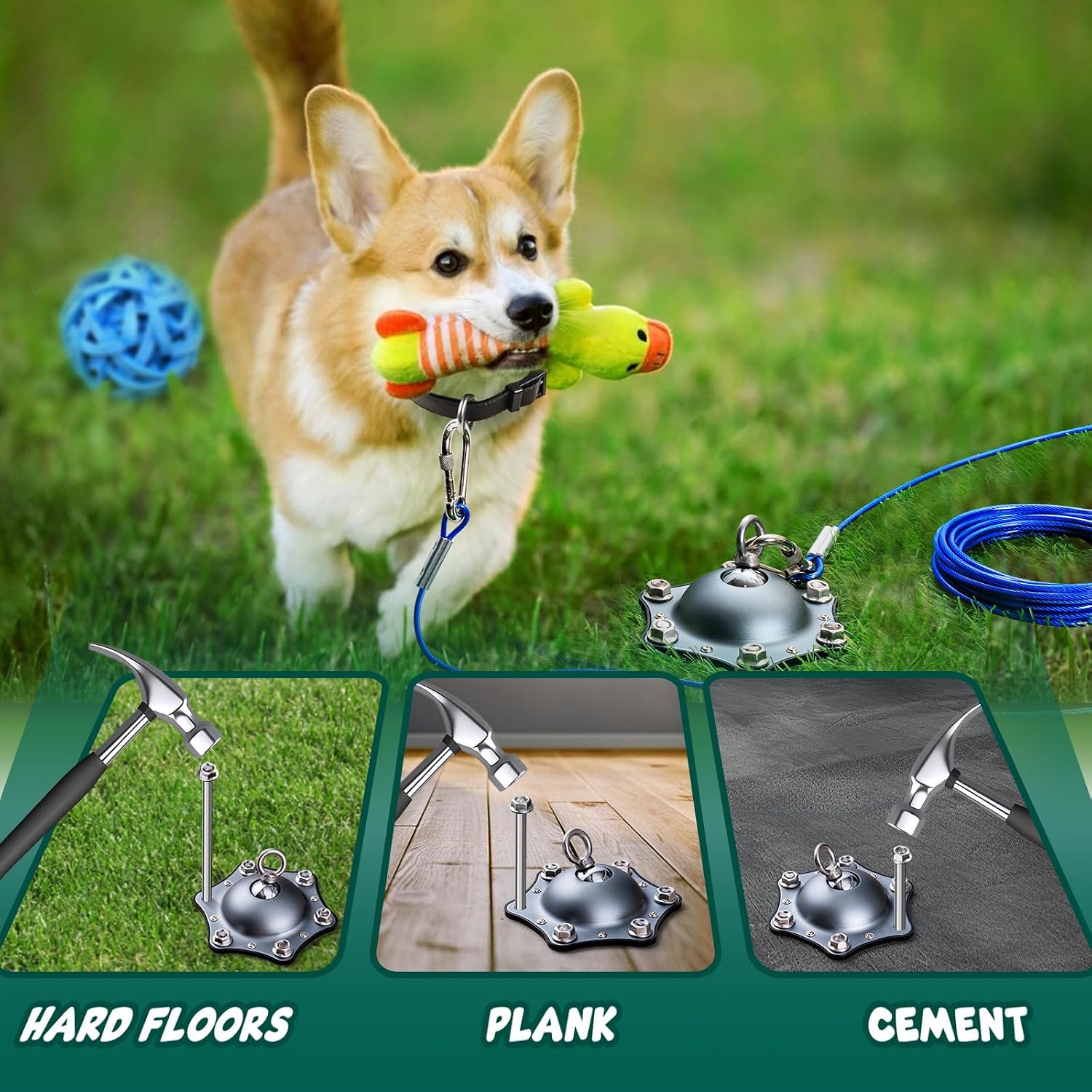 Dog Tie Out Cable and Stake,Dog Stakes for Outside with 30FT Steel Leash