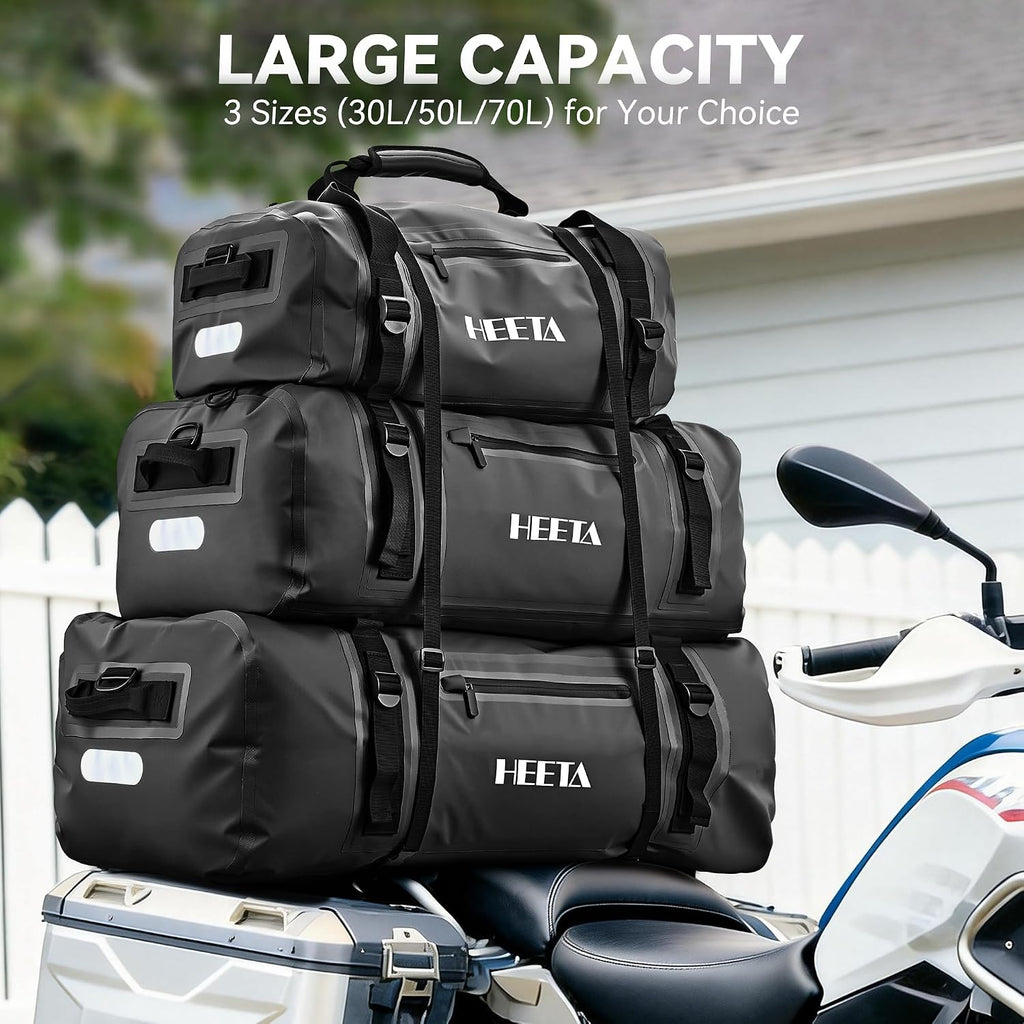HEETA Waterproof Motorcycle Dry Bag Duffel Luggage Travel Bags, Black 50L
