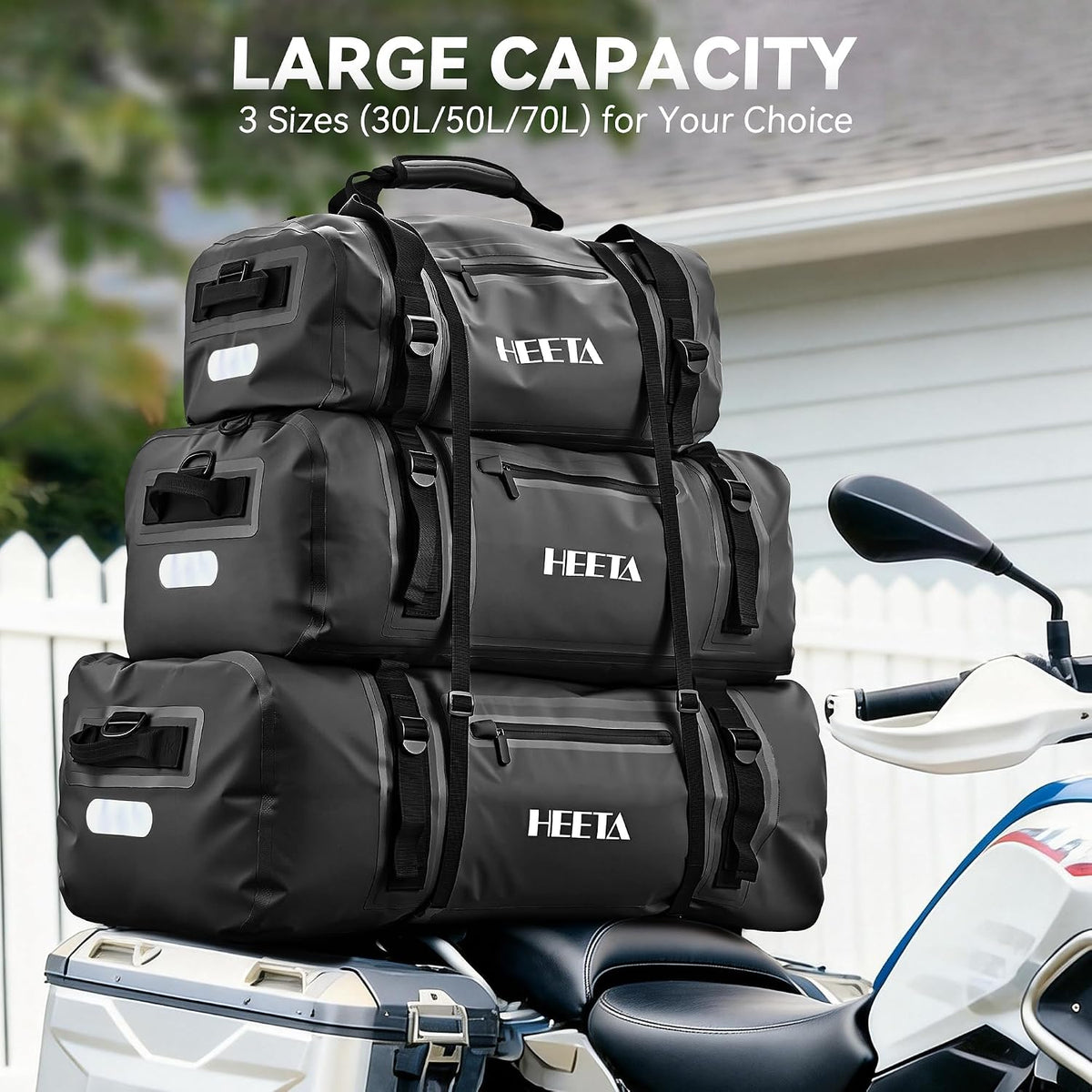 HEETA Waterproof Motorcycle Dry Bag Duffel Luggage Travel Bags, Black 50L