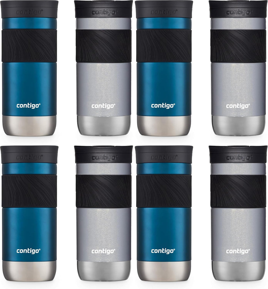 Contigo Byron 2.0 Snapseal Insulated Stainless Steel Travel Mug with Grip 2-pack, 16oz, Blueberry Satin & Gold Morel
