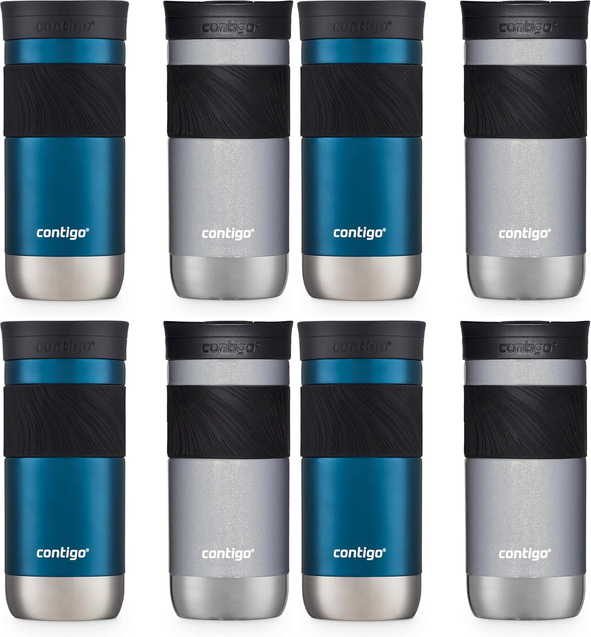 Contigo Byron 2.0 Snapseal Insulated Stainless Steel Travel Mug with Grip 2-pack, 16oz, Blueberry Satin & Gold Morel