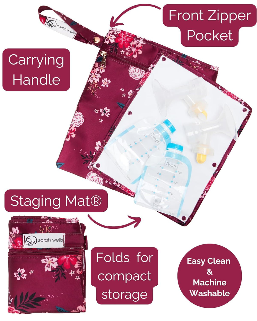 Sarah Wells Pumparoo Wet/Dry Bag with Staging Mat (Berry Bloom)