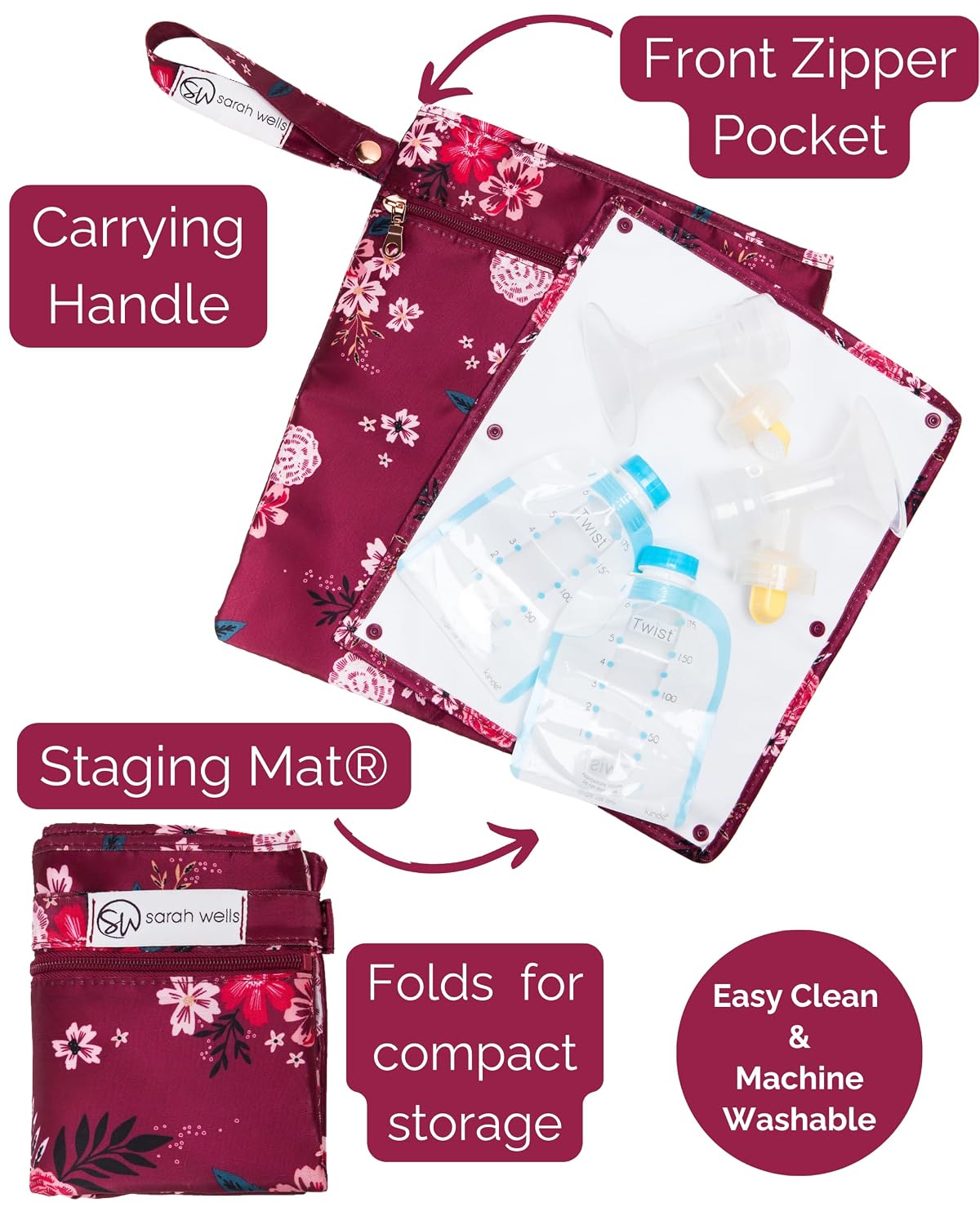 Sarah Wells Pumparoo Wet/Dry Bag with Staging Mat (Berry Bloom)