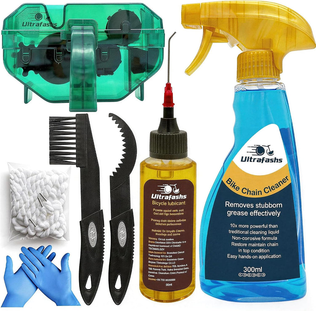Bike Cleaning Kit - Complete Bicycle Maintenance Set with Degreaser, Lubricant, Chain Scrubber & Brushes for Mountain, Road, MTB, E-bikes