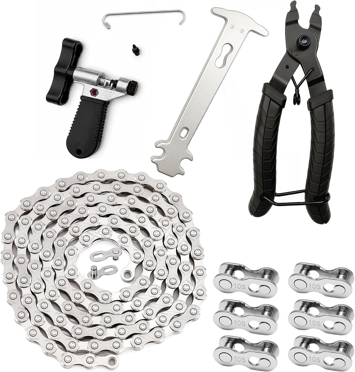Bike Chain Tool Kit,6/7/8 Speed Bicycle Chain Repair Set,Bike Chain Breaker Tool With Hook,Chain Link Plier,6 Pairs Quick Release Chain Buckle For Road Mountain Racing Cycling Bikes（6/7/8 speed））