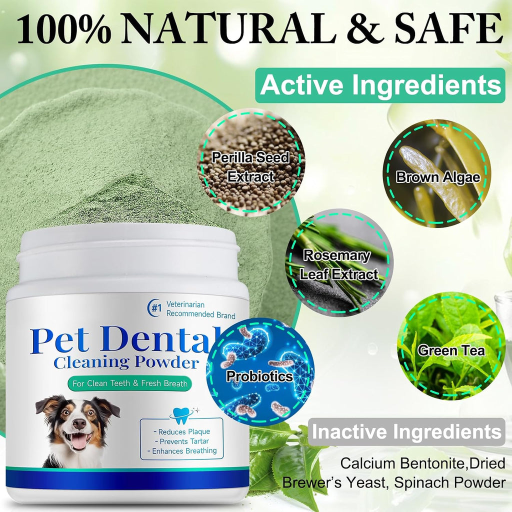 Dog Dental Powder - Pet Dental Powder - Teeth Cleaning P-owder for Dogs - Plaque & Bad Breath Off P-owder D-og, D-ental Care Supplies 100g