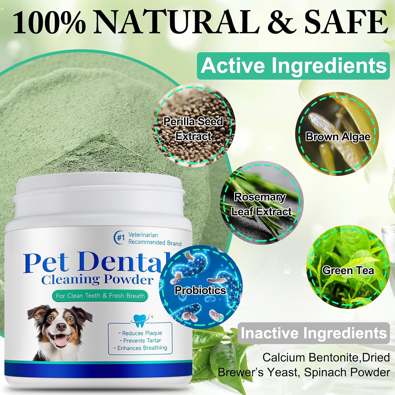 Dog Dental Powder - Pet Dental Powder - Teeth Cleaning P-owder for Dogs - Plaque & Bad Breath Off P-owder D-og, D-ental Care Supplies 100g