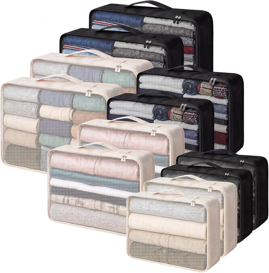 Silkfly 12 Pcs Packing Cubes for Travel,XL, L, M,Classic,Beige, Black