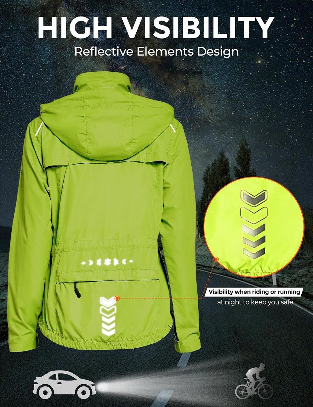 FitsT4 Sports Womens Running Cycling Windbreaker Reflective Jackets Hooded