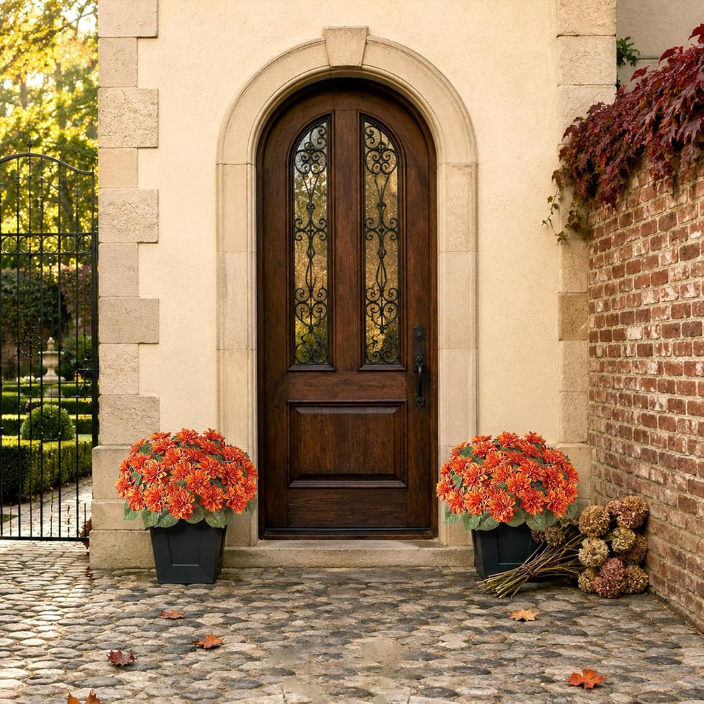 2 Set Fall Artificial Dahlia Topiary Ball Trees for Front Porch (Orange)