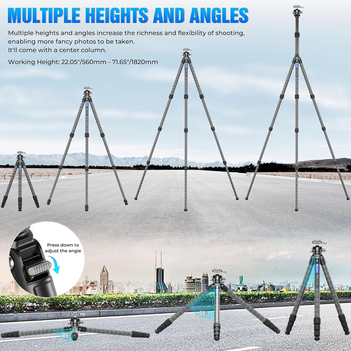 LEOFOTO 71" Travel Tripod Carbon Fiber for Camera, Compact Lightweight Tripod with 360°Panorama Ball Head,QR Plate, Removable Center Column, Load up to 15kg/33lbs