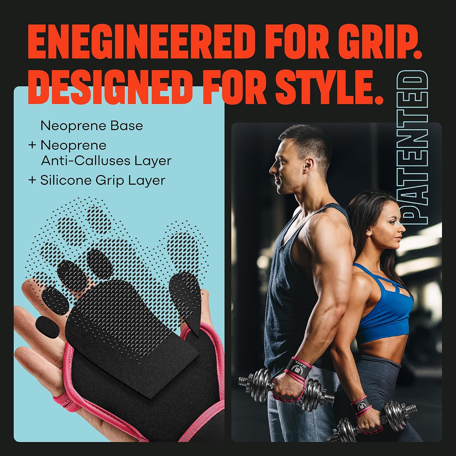Mava Sports Open Gym Gloves with Integrated Wrist Support – Padded Weight Lifting Gloves for Men & Women – Silicone Grip Fingerless Workout Gloves for Cross Training & Fitness – 1 Pair