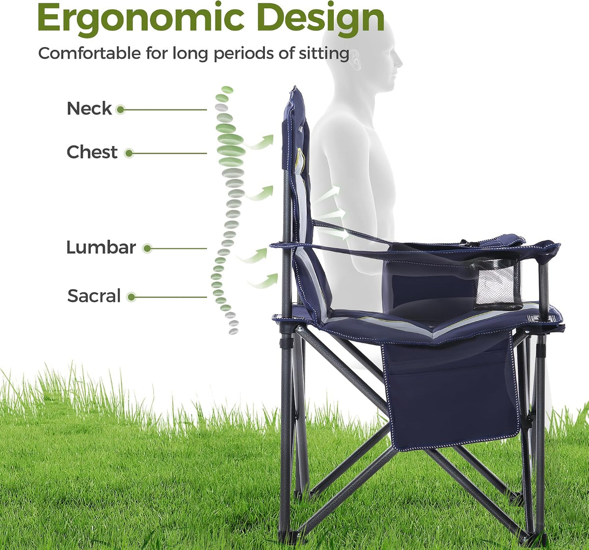 ALPHA CAMP Oversized Fully Padded Camping Chairs with Lumbar Support