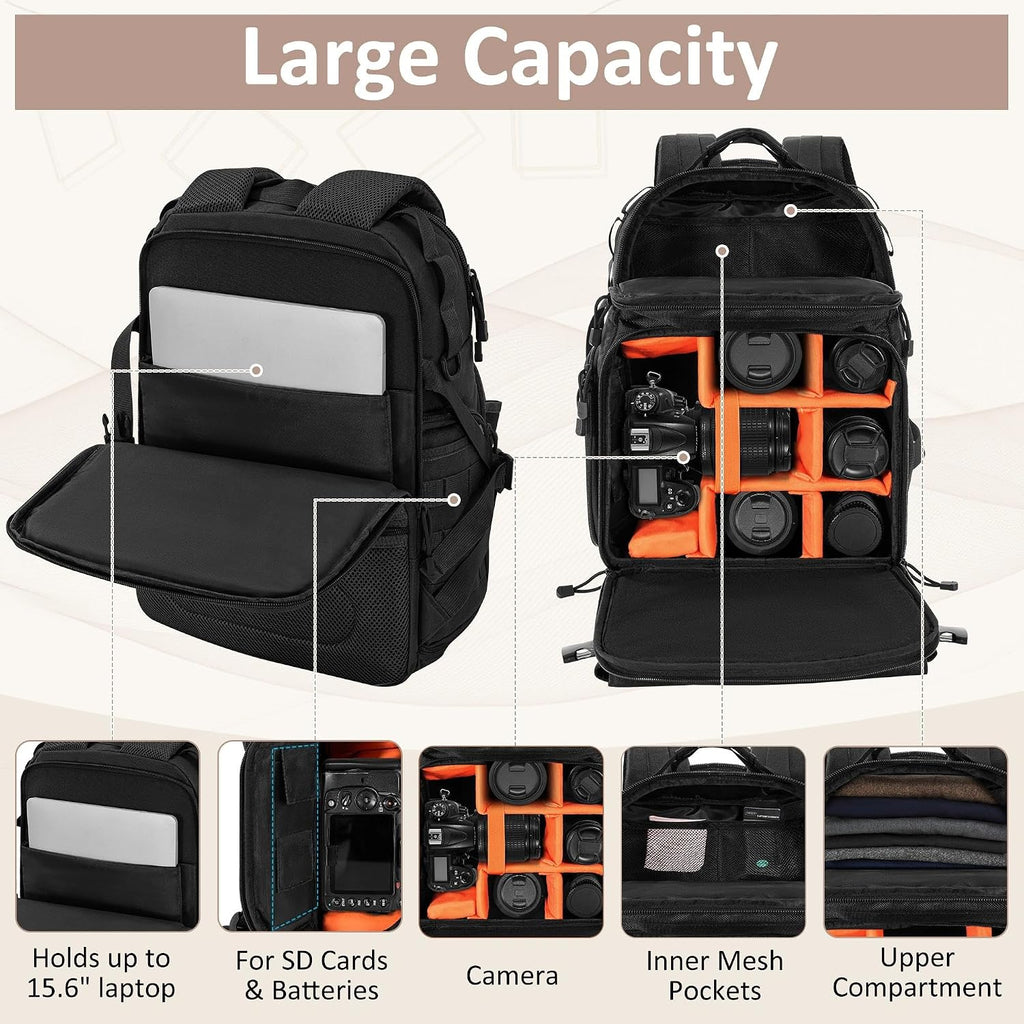 TORIBIO Camera Tactical Backpack Bag for DSLR/SLR/Mirrorless Photography